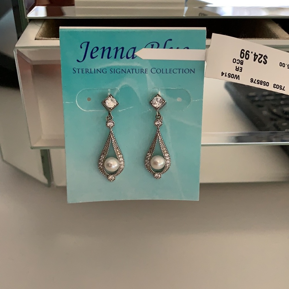 Sterling silver CZ earrings with faux pearls
